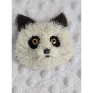 Vintage Fur Brooch Handmade Pin Panda Face Glass Eyes Wildlife Pinback Classic